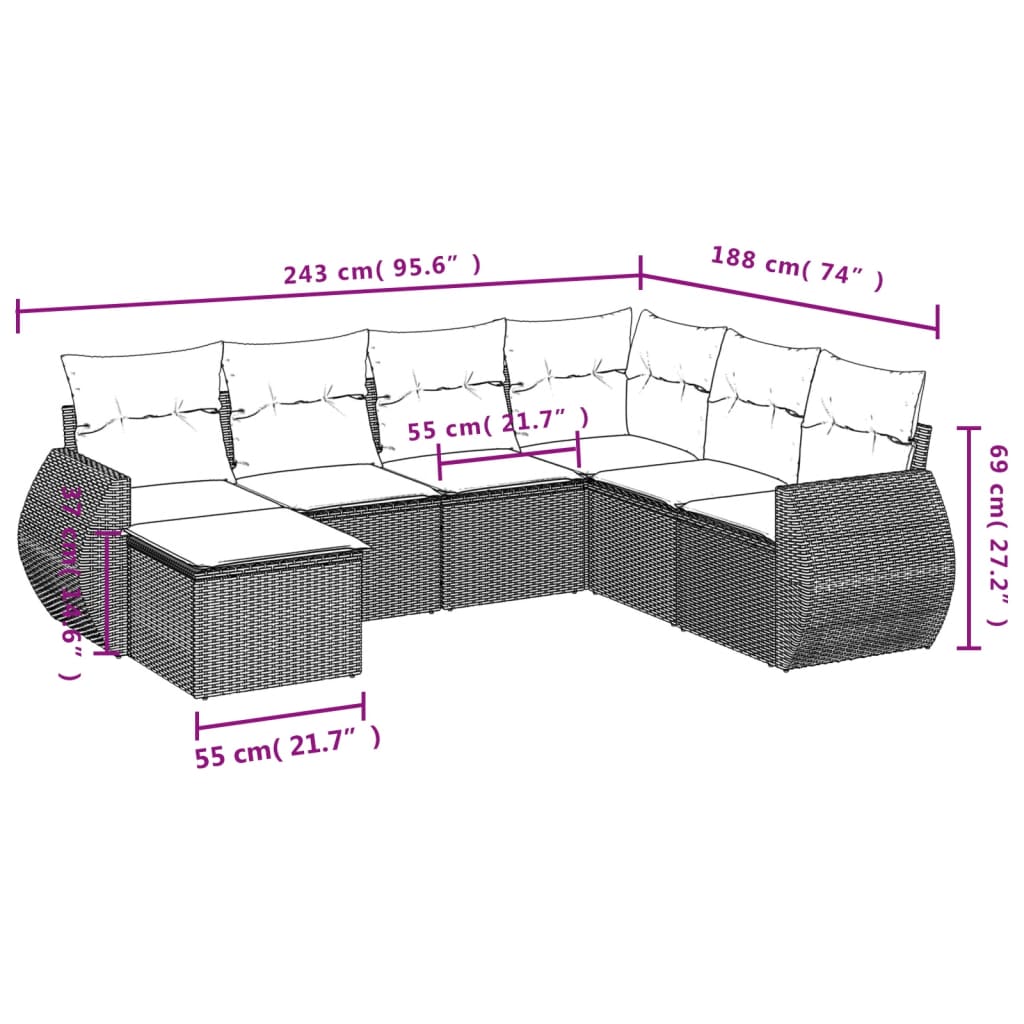 7-Delige Loungeset Met Kussens Poly Rattan Zwart