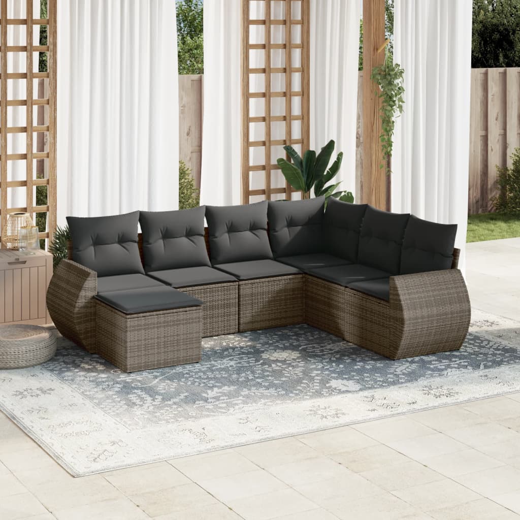 7-Delige Loungeset Met Kussens Poly Rattan Grijs