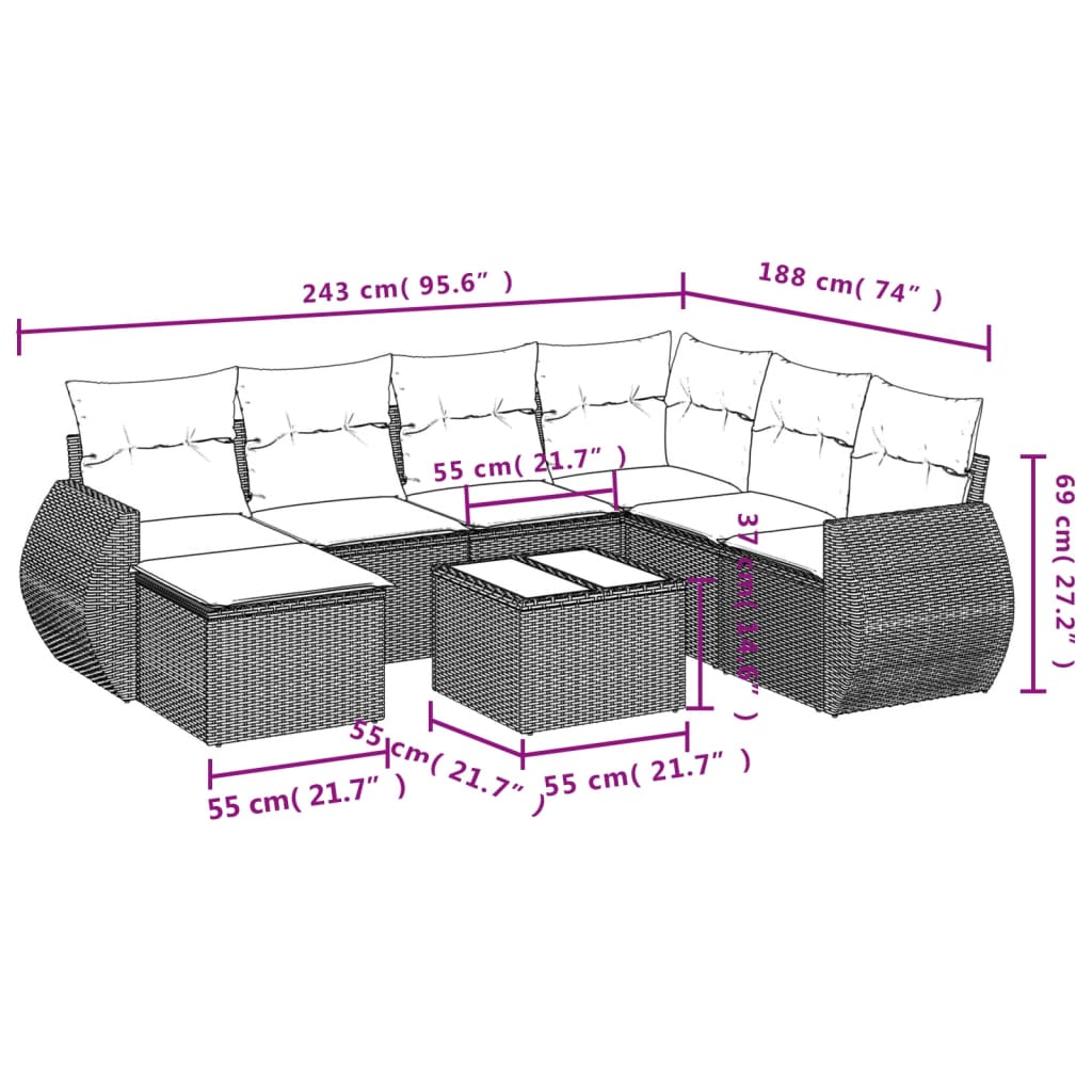 8-Delige Loungeset Met Kussens Poly Rattan Zwart