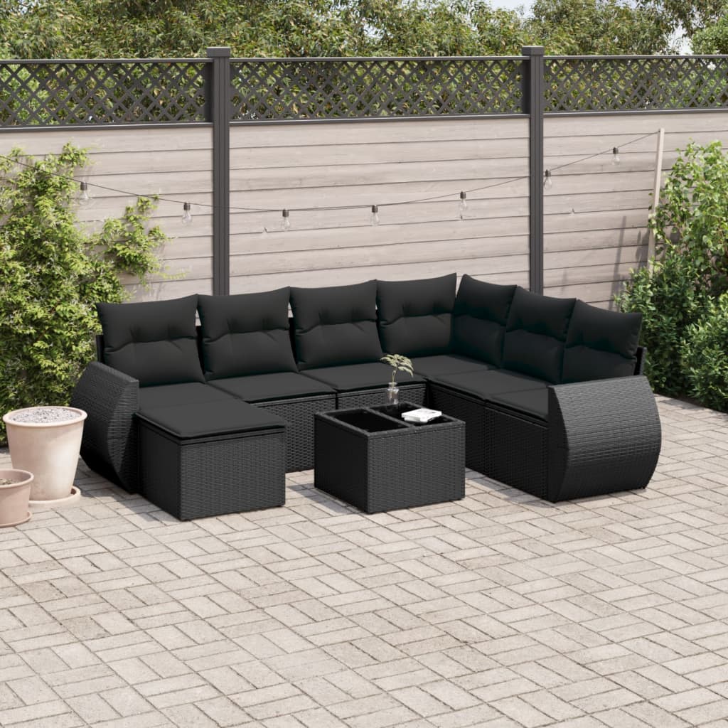 8-Delige Loungeset Met Kussens Poly Rattan Zwart