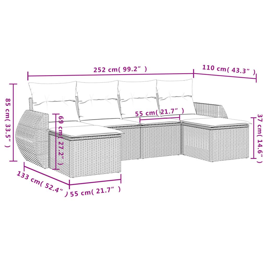 6-Delige Loungeset Met Kussens Poly Rattan Zwart