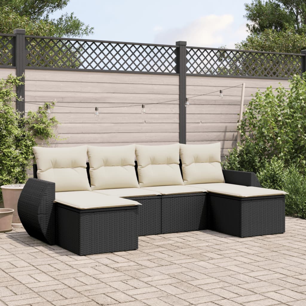 6-Delige Loungeset Met Kussens Poly Rattan Zwart