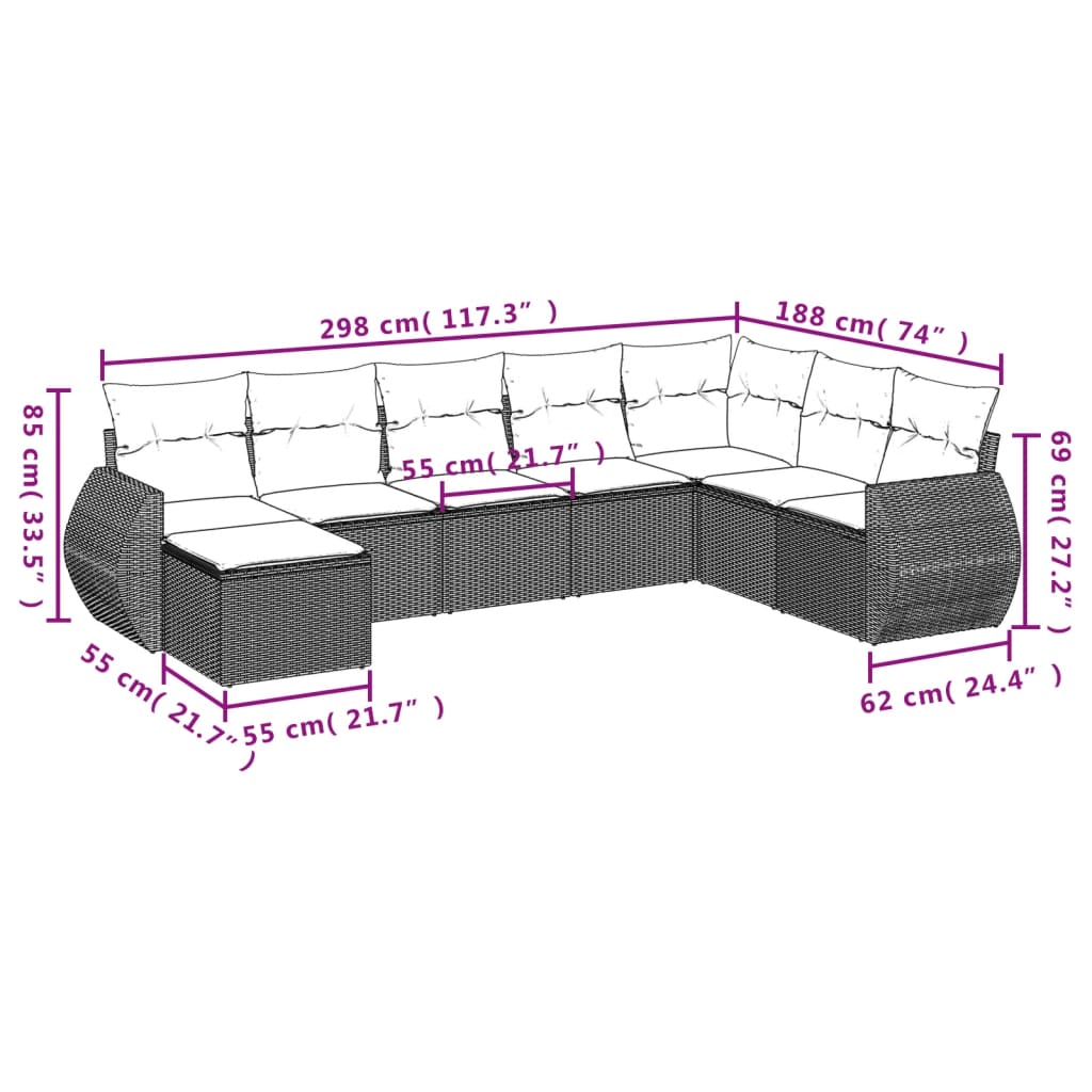 8-Delige Loungeset Met Kussens Poly Rattan Zwart