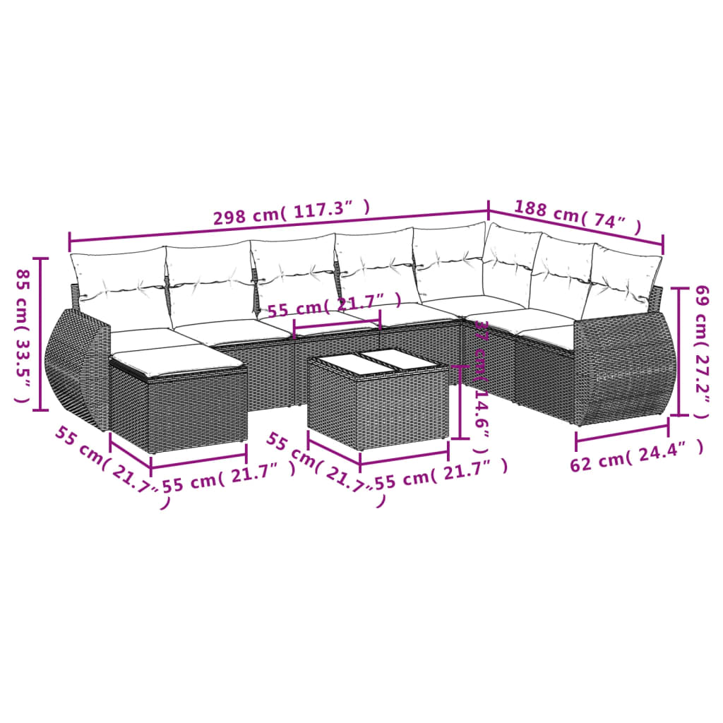 9-Delige Loungeset Met Kussens Poly Rattan Zwart