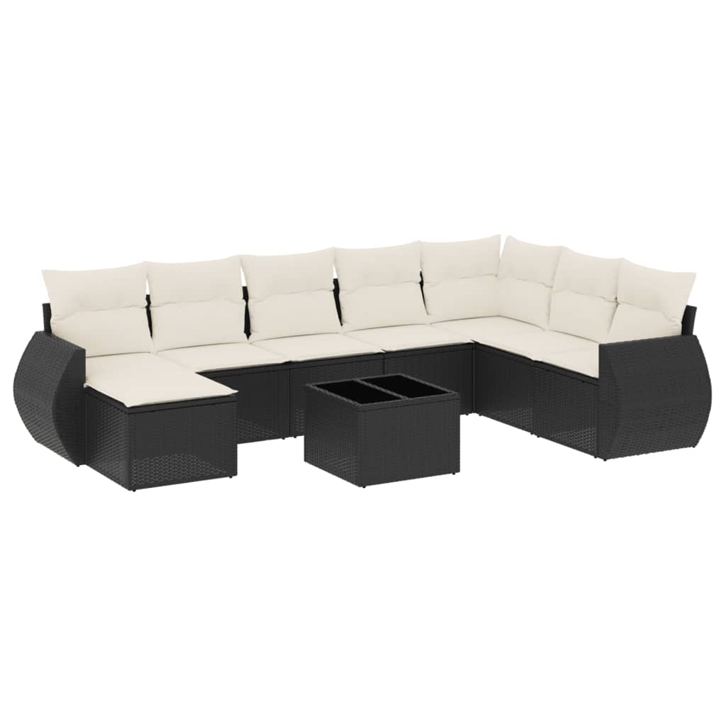 9-Delige Loungeset Met Kussens Poly Rattan Zwart