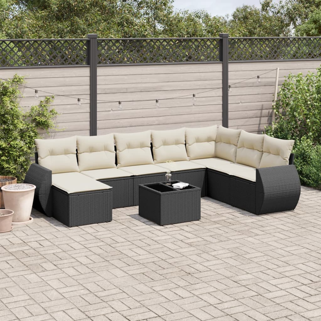 9-Delige Loungeset Met Kussens Poly Rattan Zwart