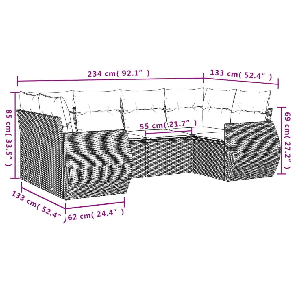 6-Delige Loungeset Met Kussens Poly Rattan Zwart