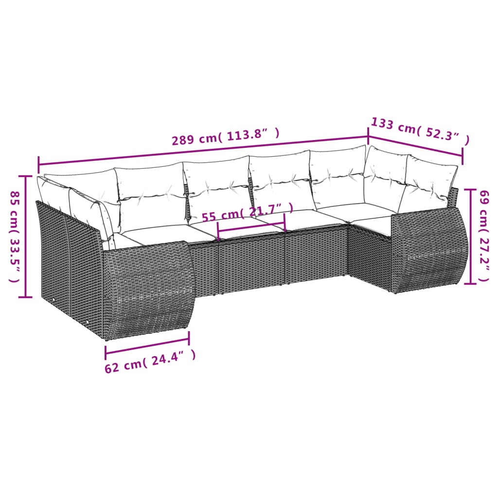 7-Delige Loungeset Met Kussens Poly Rattan Zwart