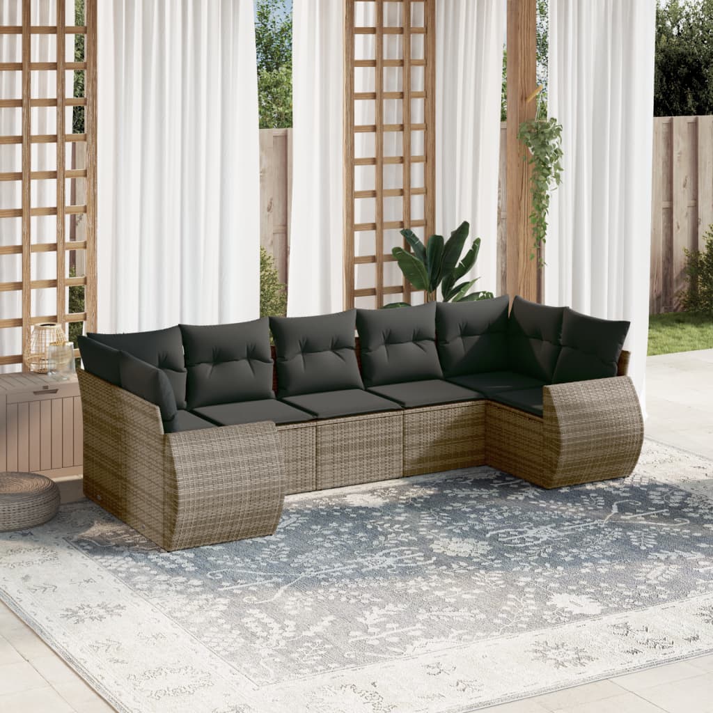 7-Delige Loungeset Met Kussens Poly Rattan Grijs