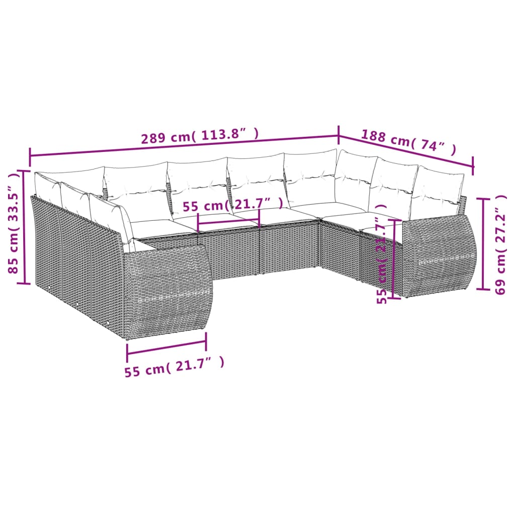 9-Delige Loungeset Met Kussens Poly Rattan Zwart