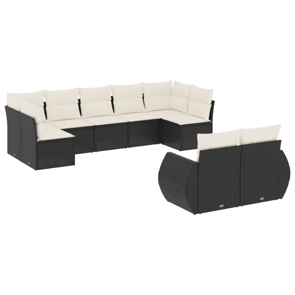 9-Delige Loungeset Met Kussens Poly Rattan Zwart