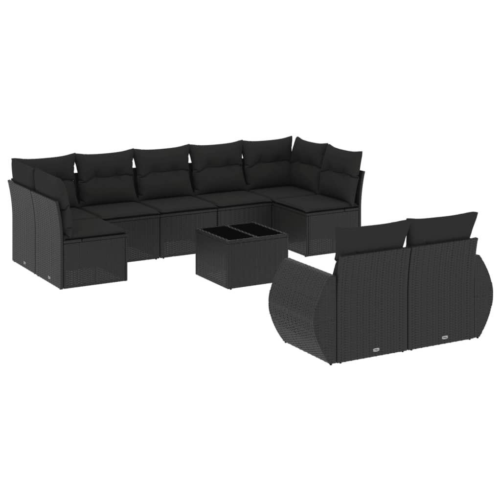 10-Delige Loungeset Met Kussens Poly Rattan Zwart