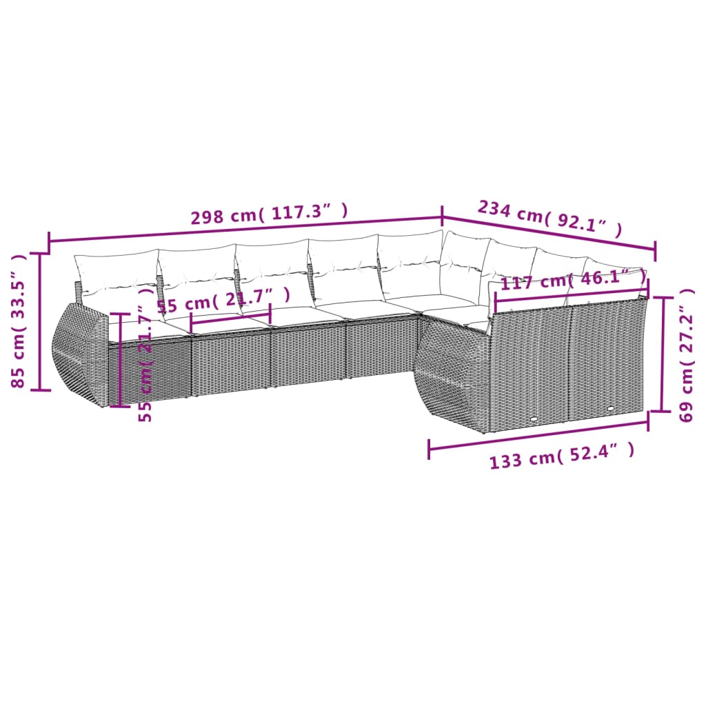 9-Delige Loungeset Met Kussens Poly Rattan Zwart