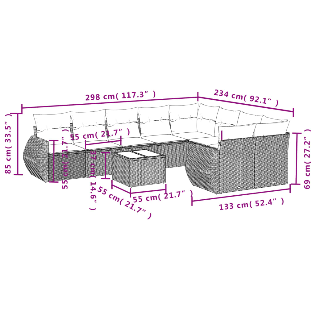 10-Delige Loungeset Met Kussens Poly Rattan Zwart