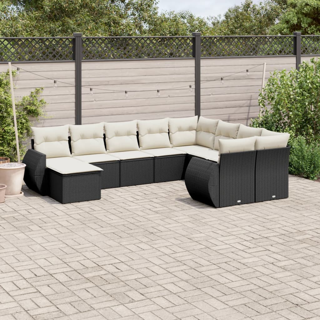 10-Delige Loungeset Met Kussens Poly Rattan Zwart