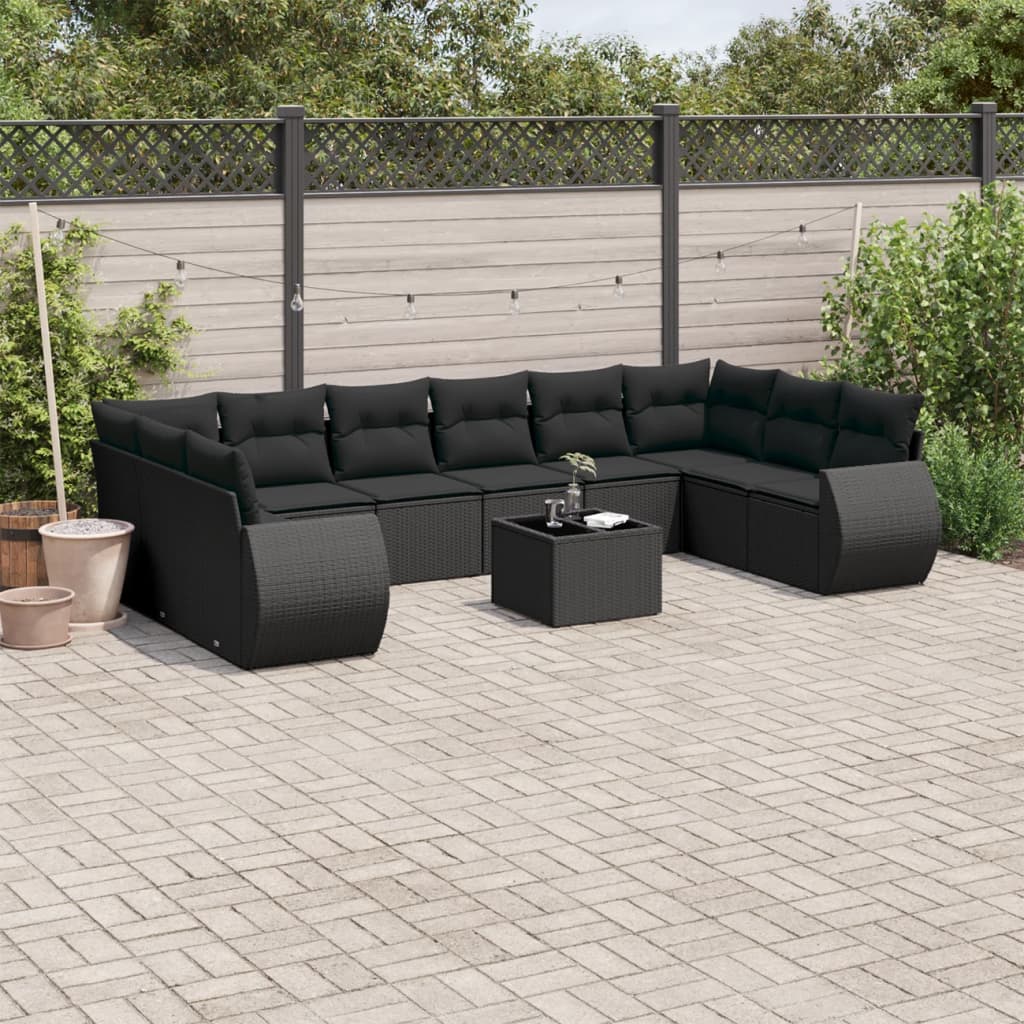 11-Delige Loungeset Met Kussens Poly Rattan Zwart