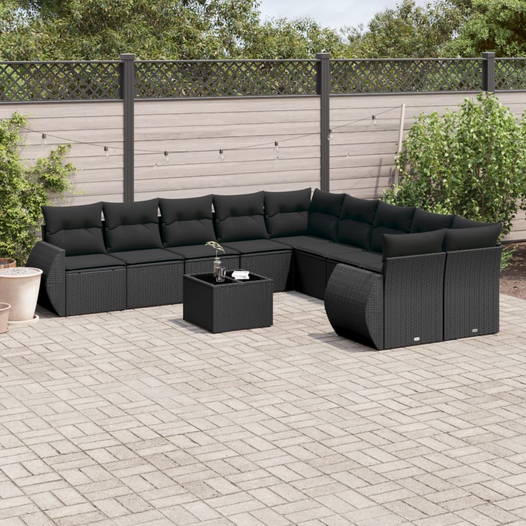 11-Delige Loungeset Met Kussens Poly Rattan Zwart