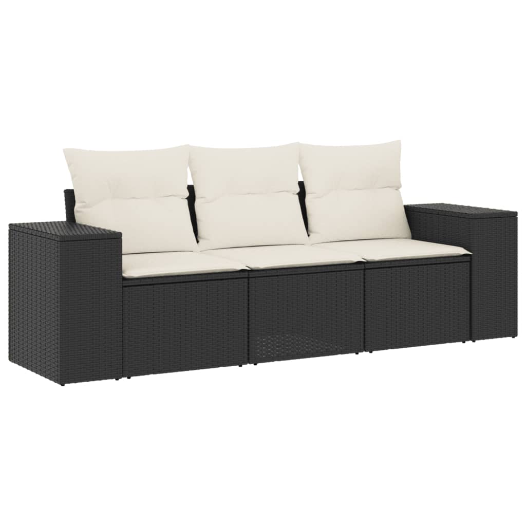 3-Delige Loungeset Met Kussens Poly Rattan Zwart