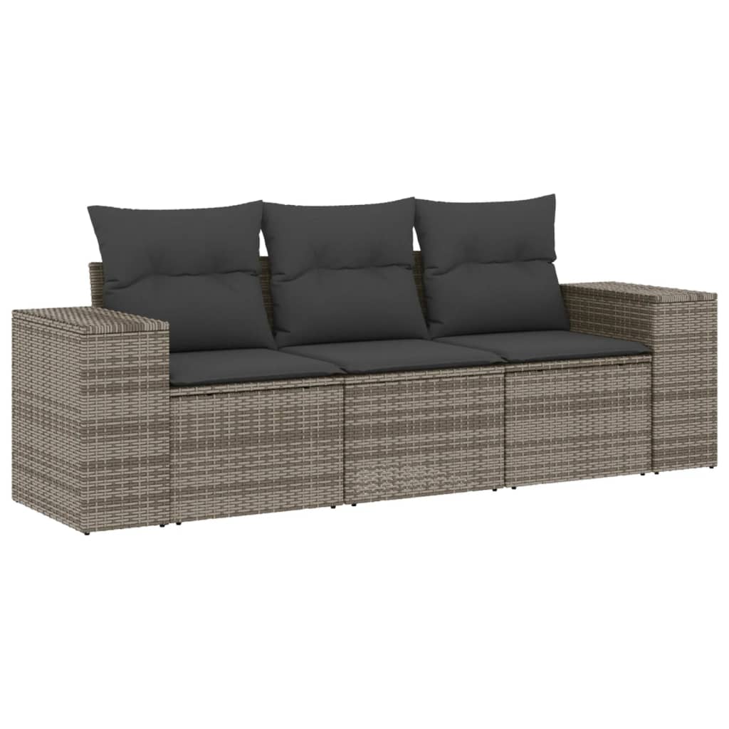 3-Delige Loungeset Met Kussens Poly Rattan Grijs