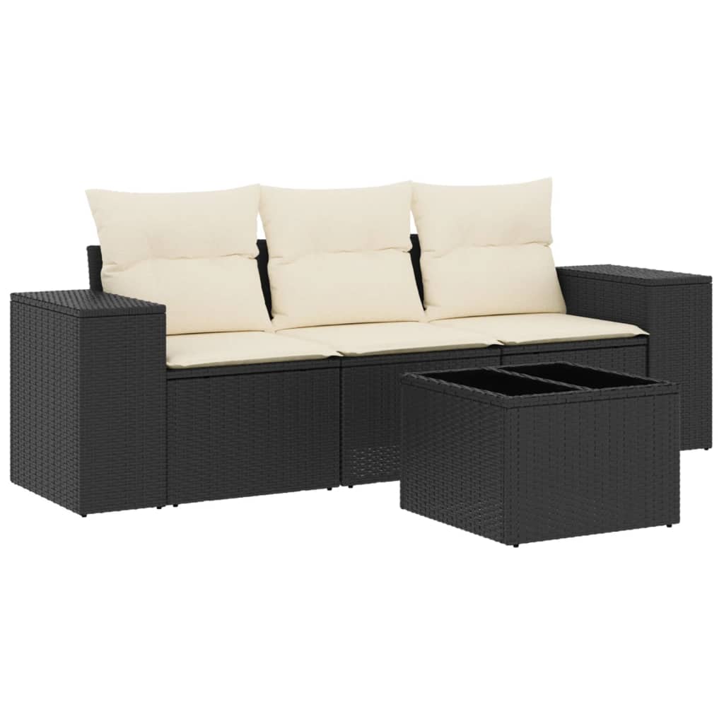 4-Delige Loungeset Met Kussens Poly Rattan Zwart