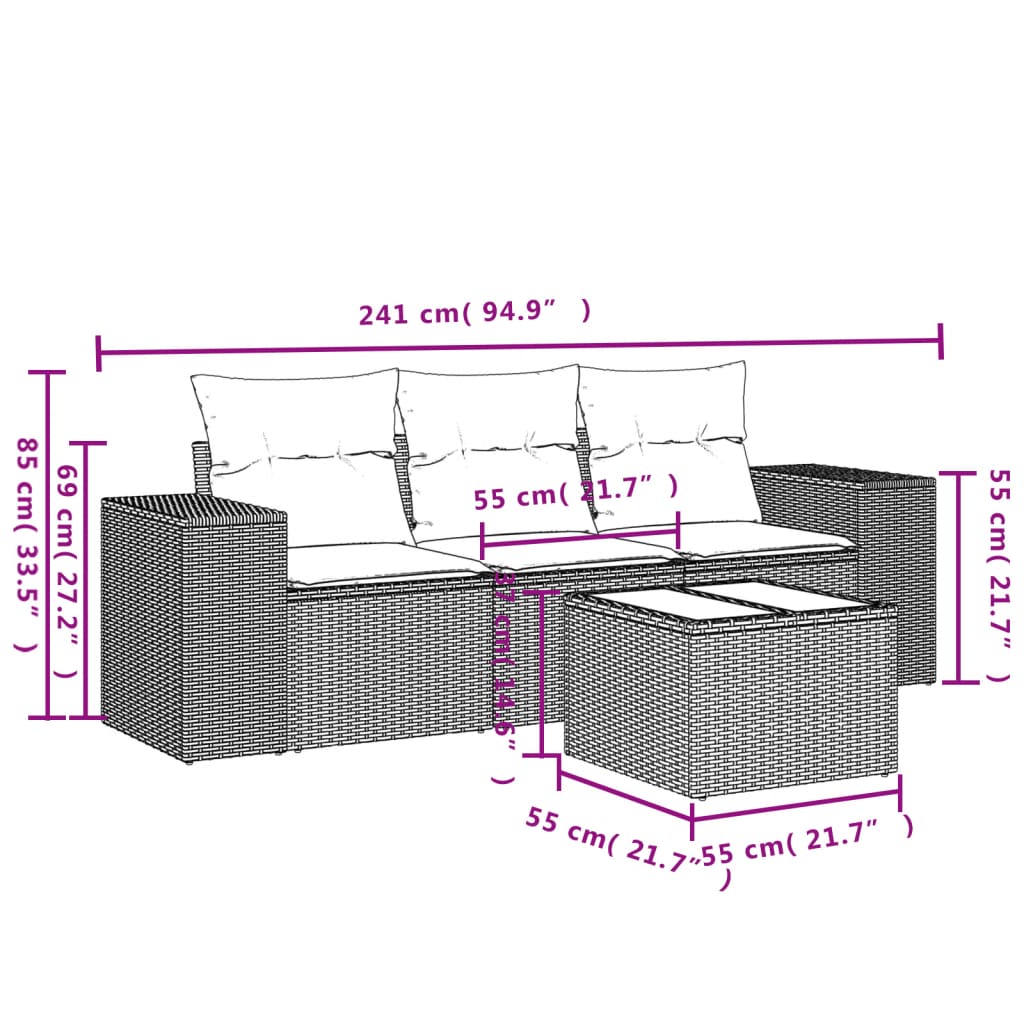 4-Delige Loungeset Met Kussens Poly Rattan Zwart