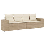 4-Delige Loungeset Met Kussens Poly Rattan Beige
