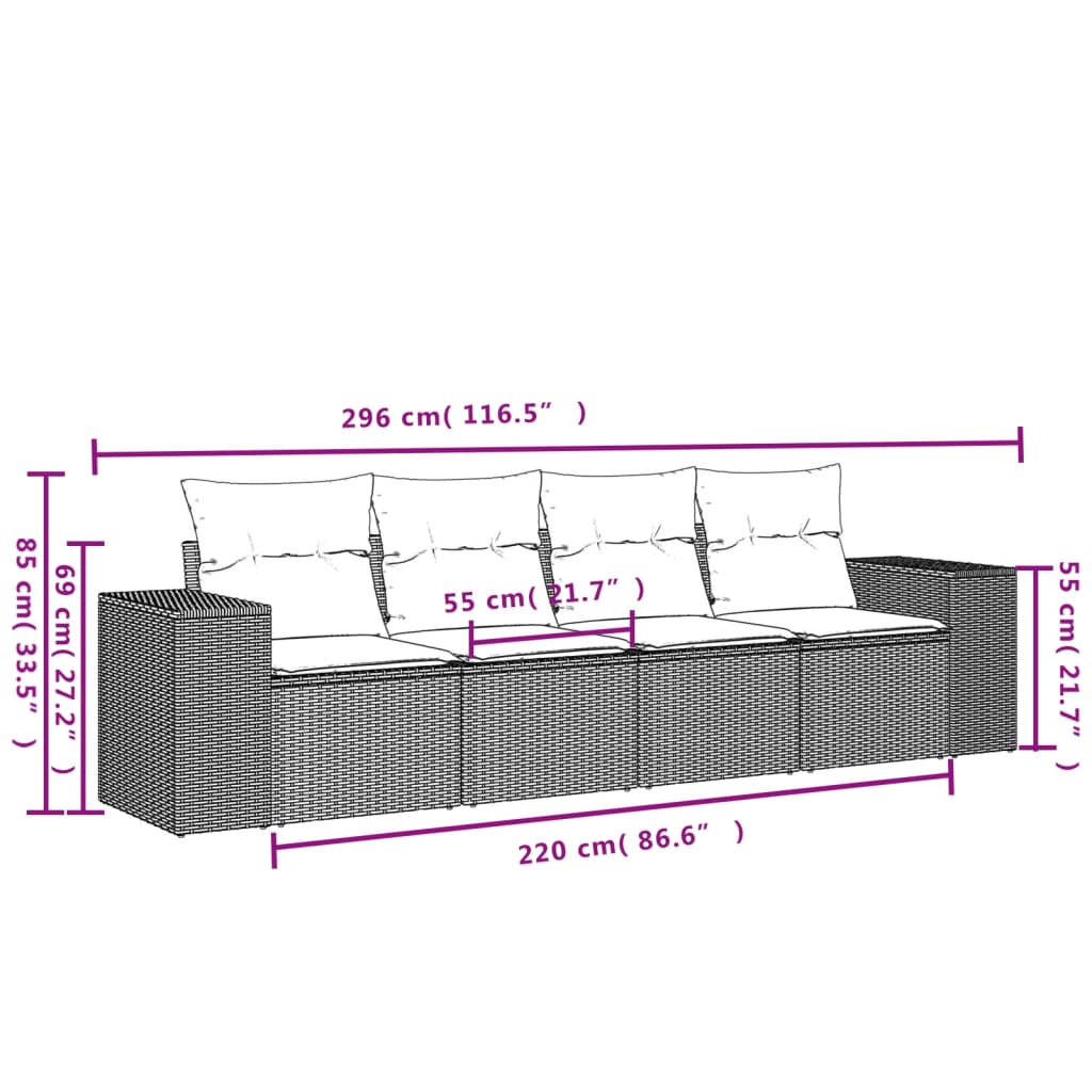 4-Delige Loungeset Met Kussens Poly Rattan Beige