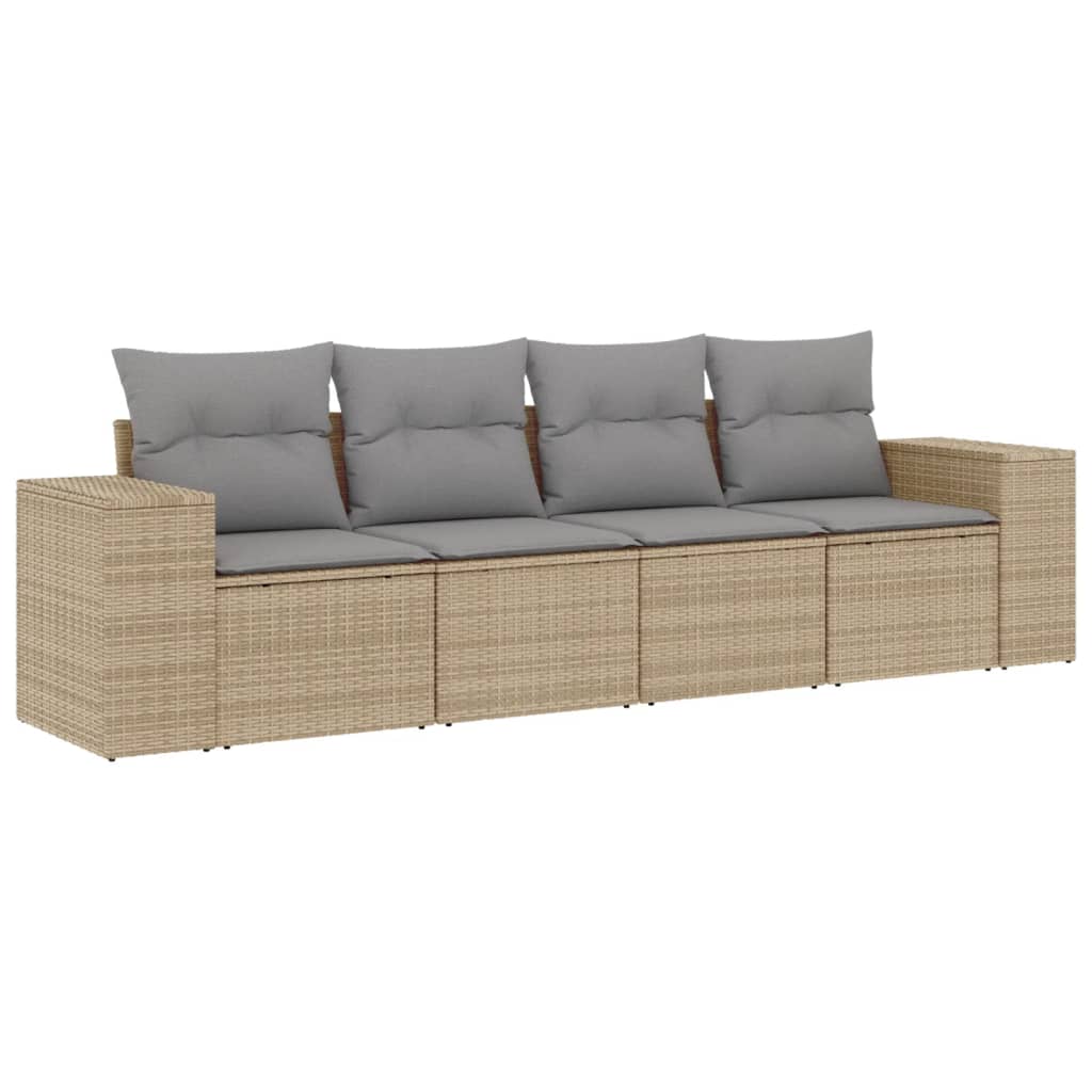 4-Delige Loungeset Met Kussens Poly Rattan Beige