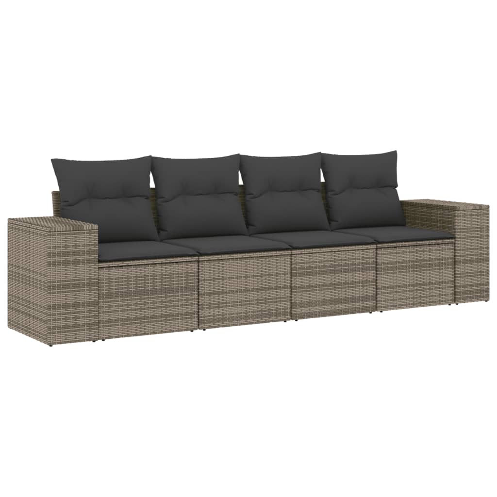 4-Delige Loungeset Met Kussens Poly Rattan Grijs