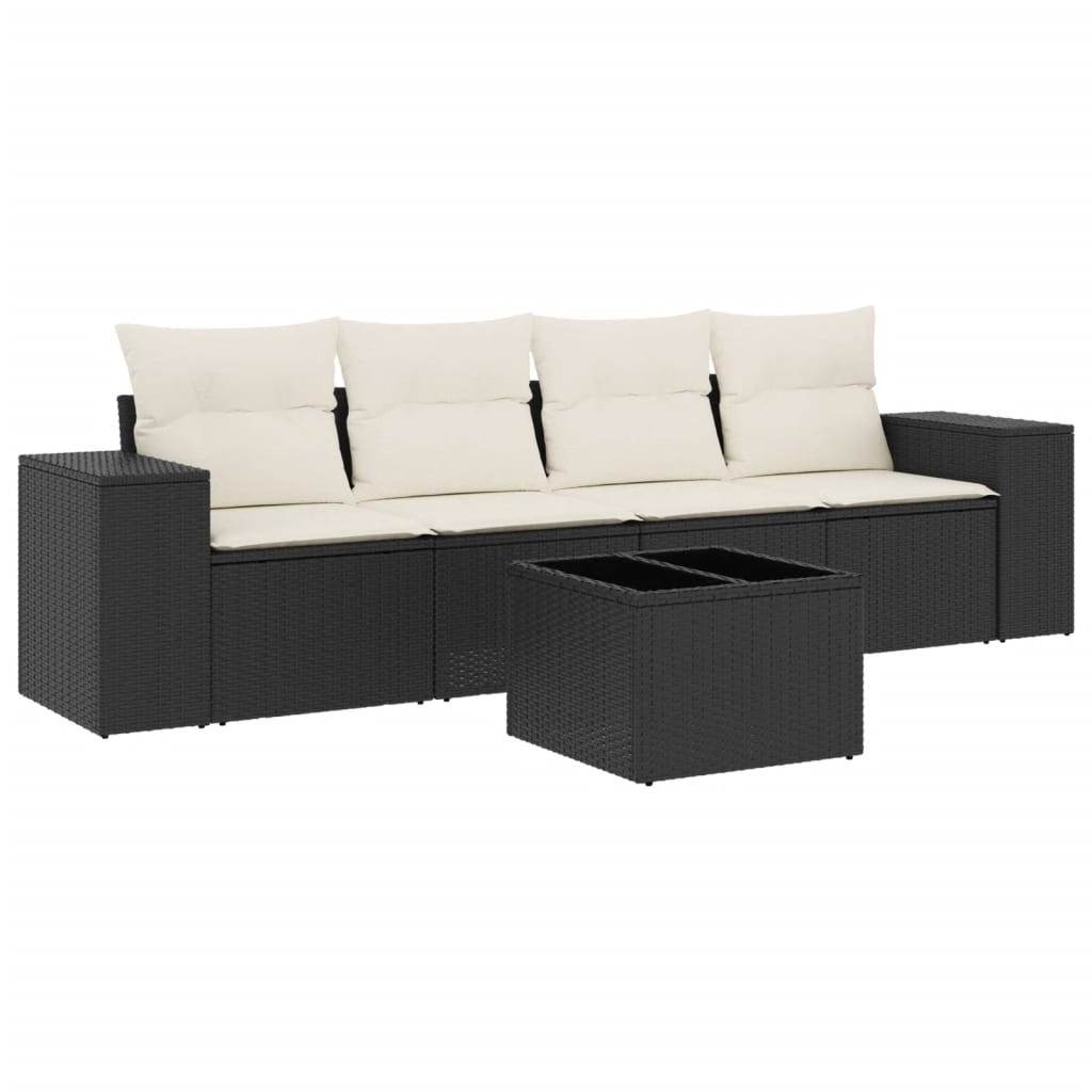 5-Delige Loungeset Met Kussens Poly Rattan Zwart