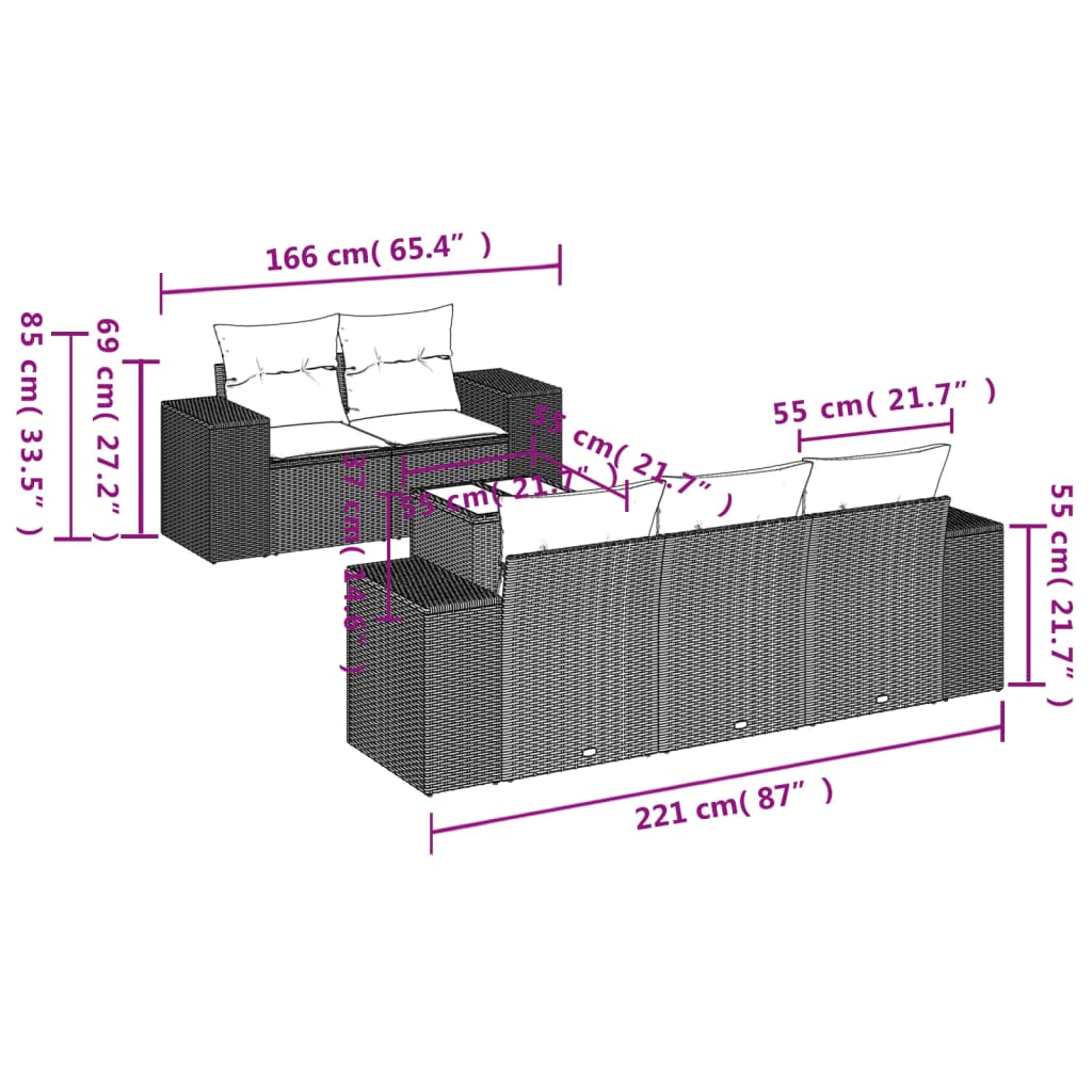 6-Delige Loungeset Met Kussens Poly Rattan Zwart