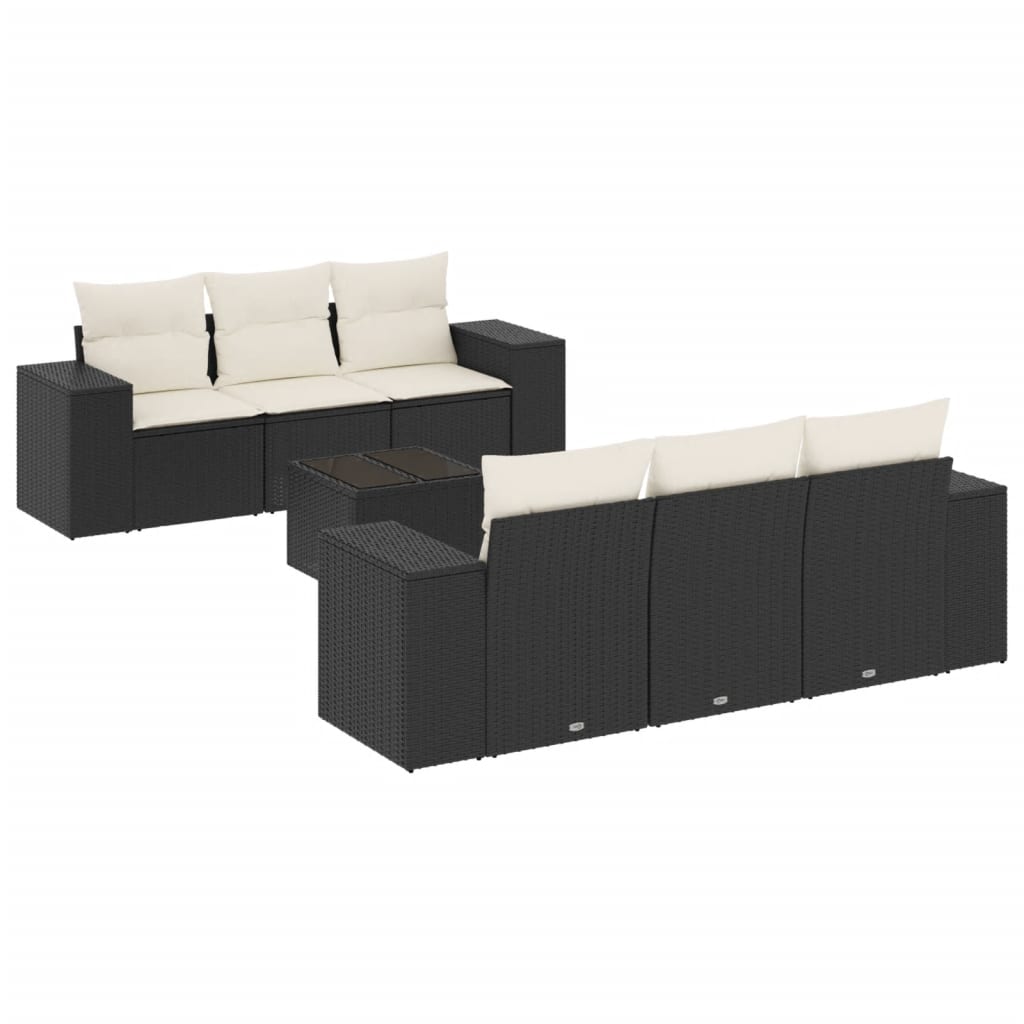 7-Delige Loungeset Met Kussens Poly Rattan Zwart