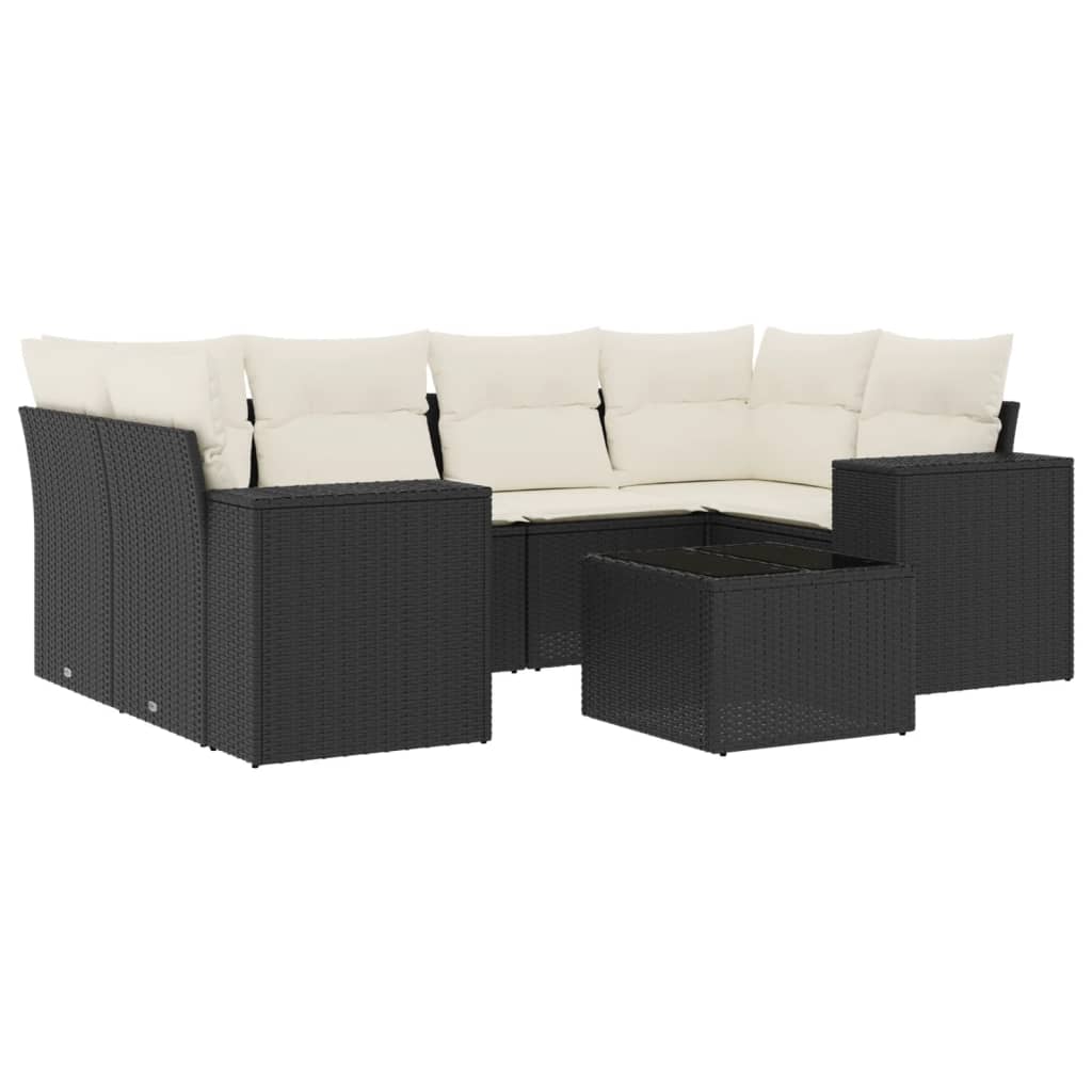 7-Delige Loungeset Met Kussens Poly Rattan Zwart