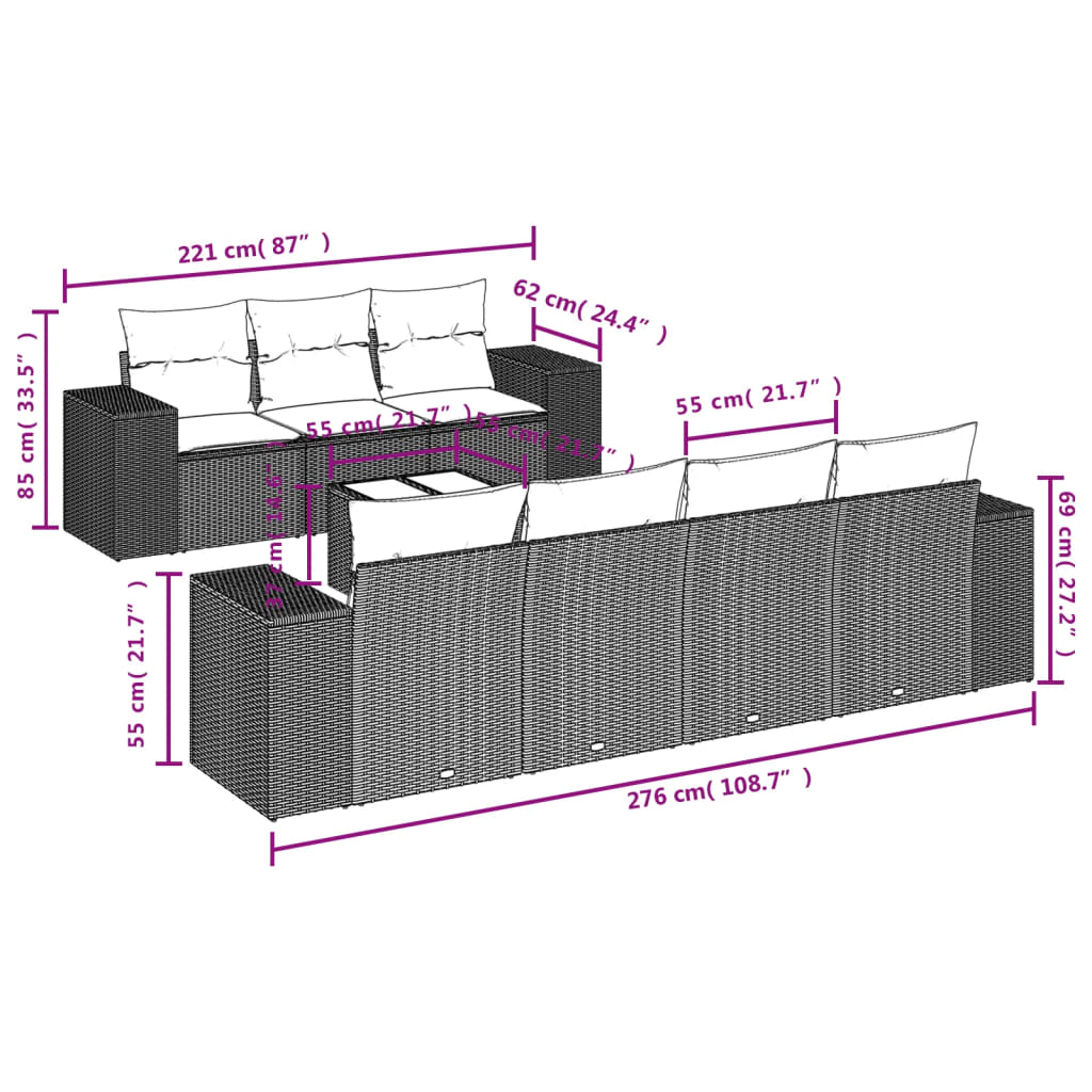 8-Delige Loungeset Met Kussens Poly Rattan Zwart