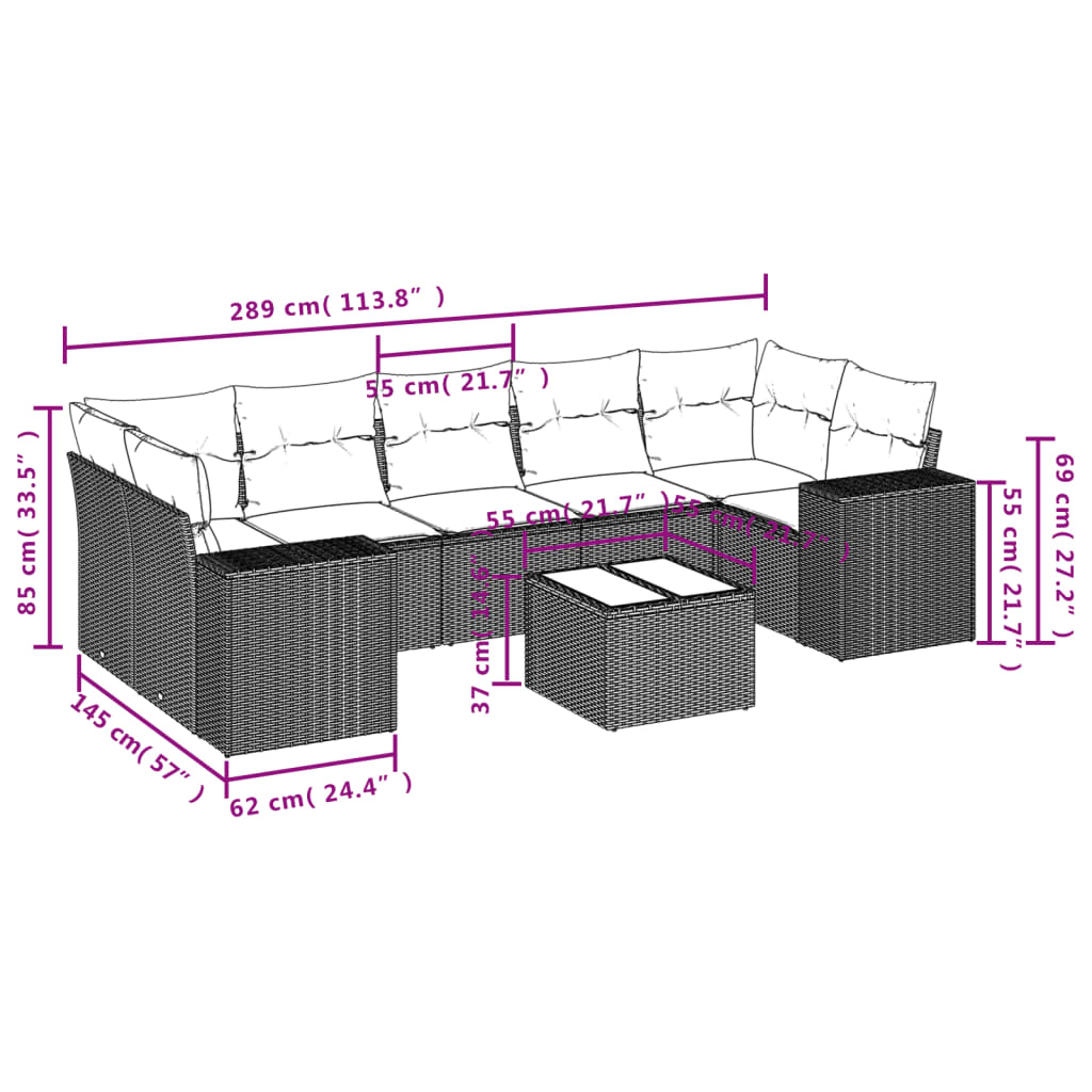 8-Delige Loungeset Met Kussens Poly Rattan Zwart