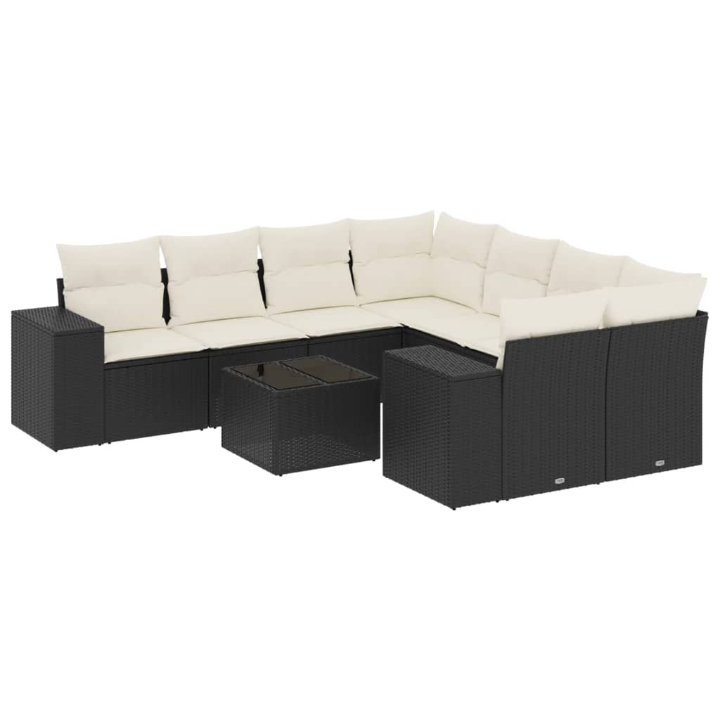 9-Delige Loungeset Met Kussens Poly Rattan Zwart