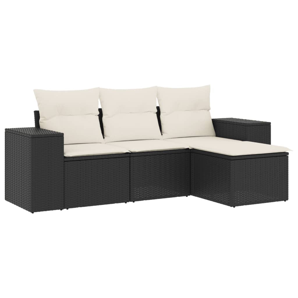 4-Delige Loungeset Met Kussens Poly Rattan Zwart