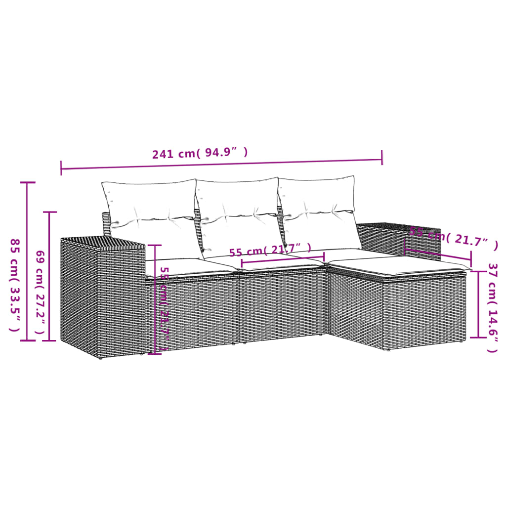 4-Delige Loungeset Met Kussens Poly Rattan Zwart