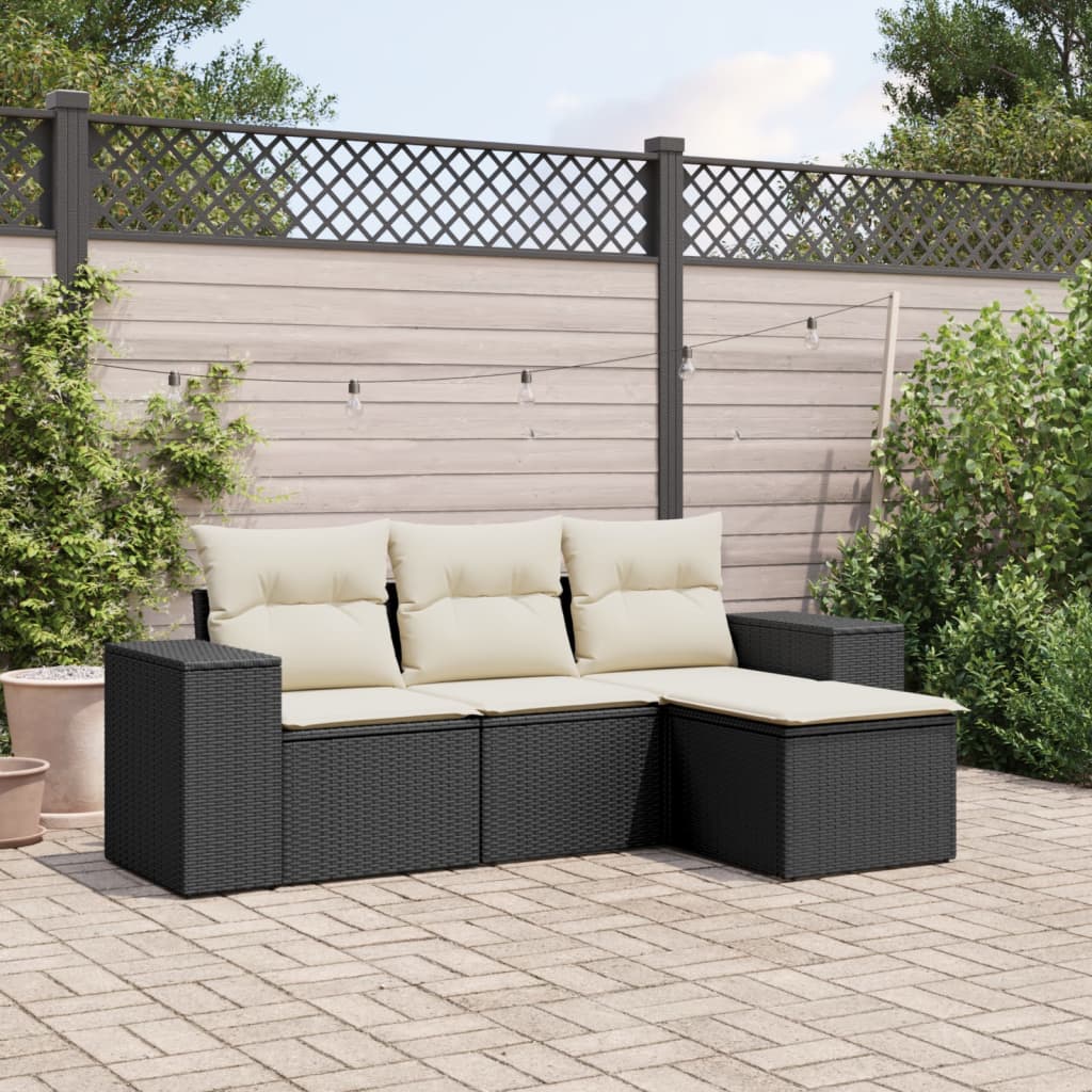 4-Delige Loungeset Met Kussens Poly Rattan Zwart