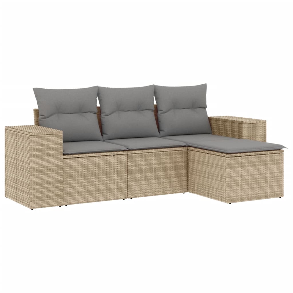 4-Delige Loungeset Met Kussens Poly Rattan Beige