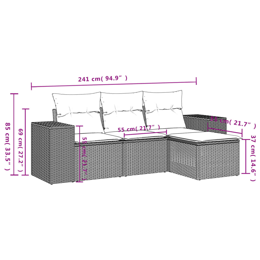 4-Delige Loungeset Met Kussens Poly Rattan Beige