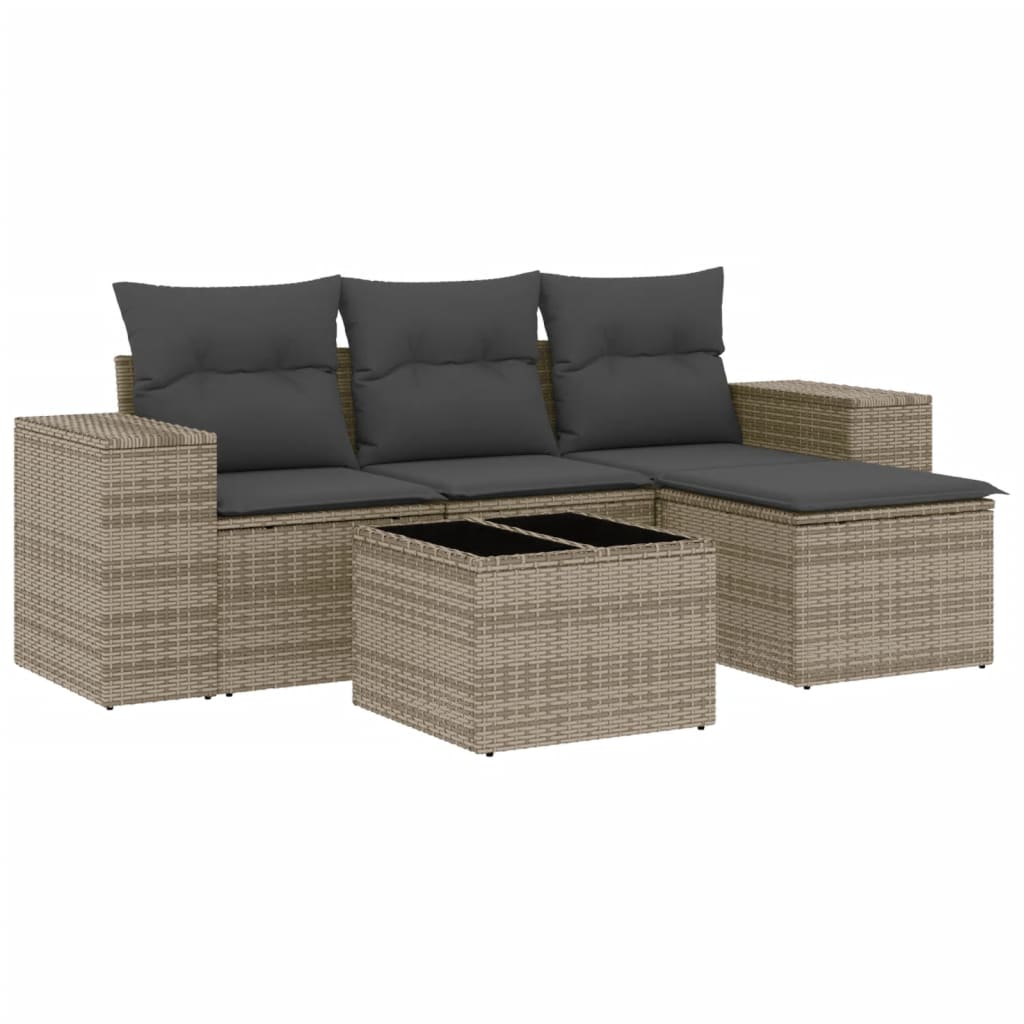 5-Delige Loungeset Met Kussens Poly Rattan Grijs