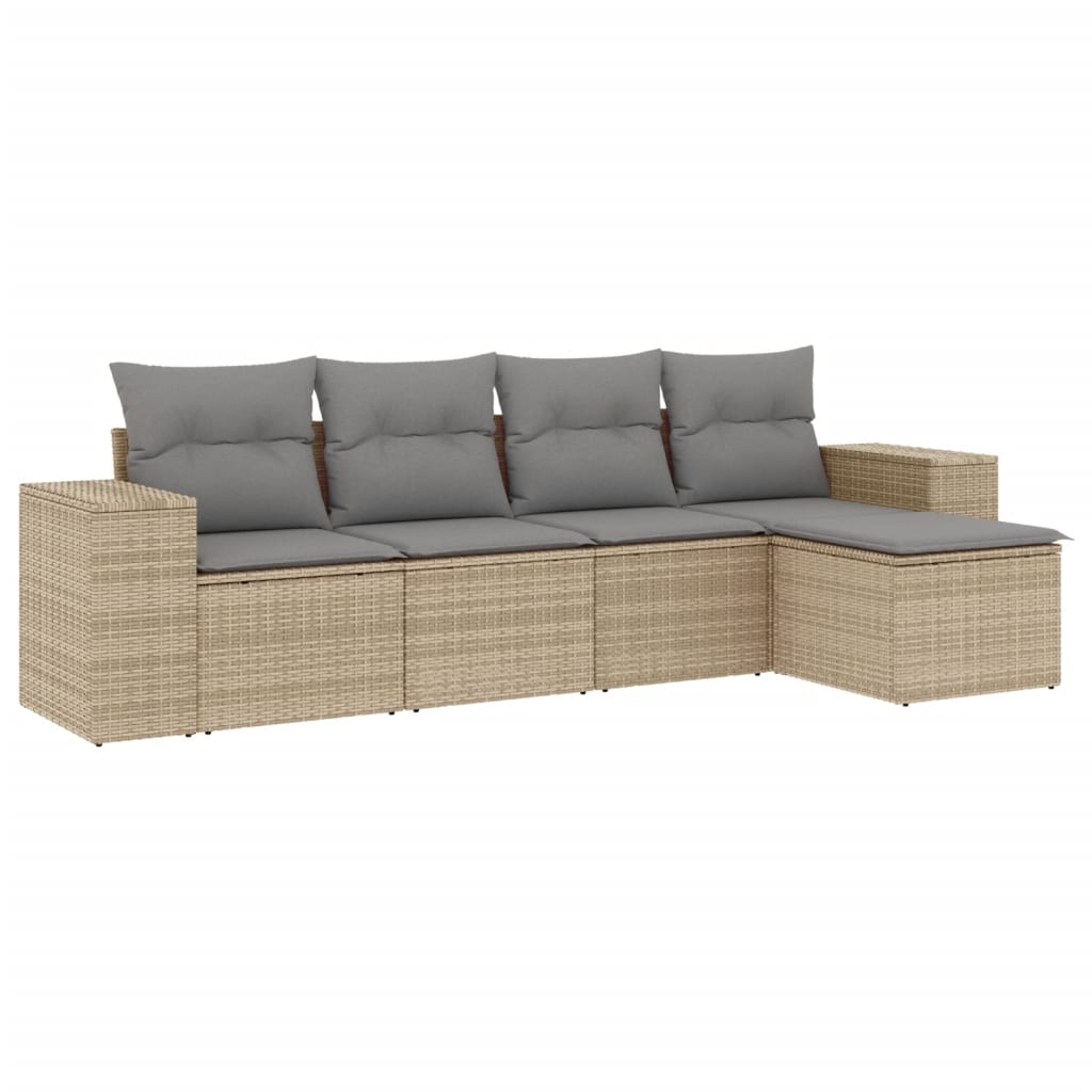 5-Delige Loungeset Met Kussens Poly Rattan Beige