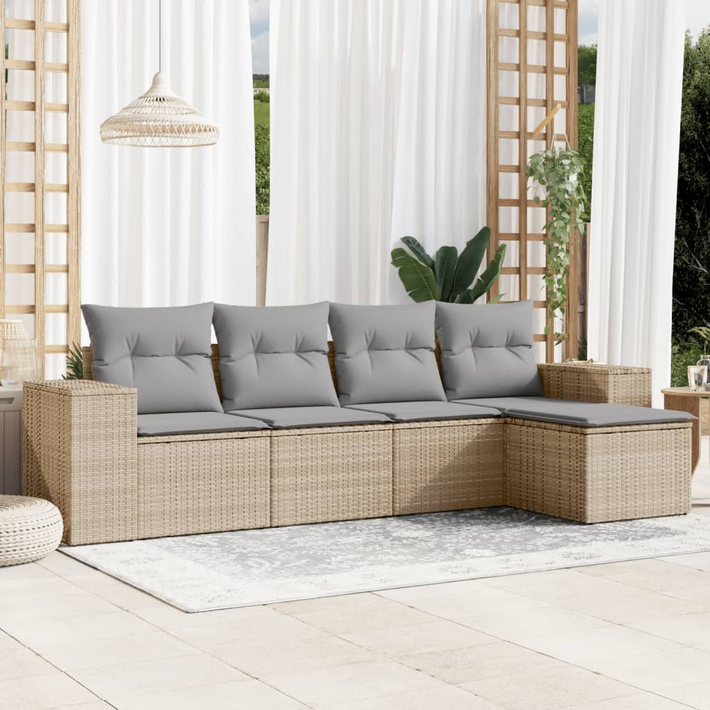 5-Delige Loungeset Met Kussens Poly Rattan Beige