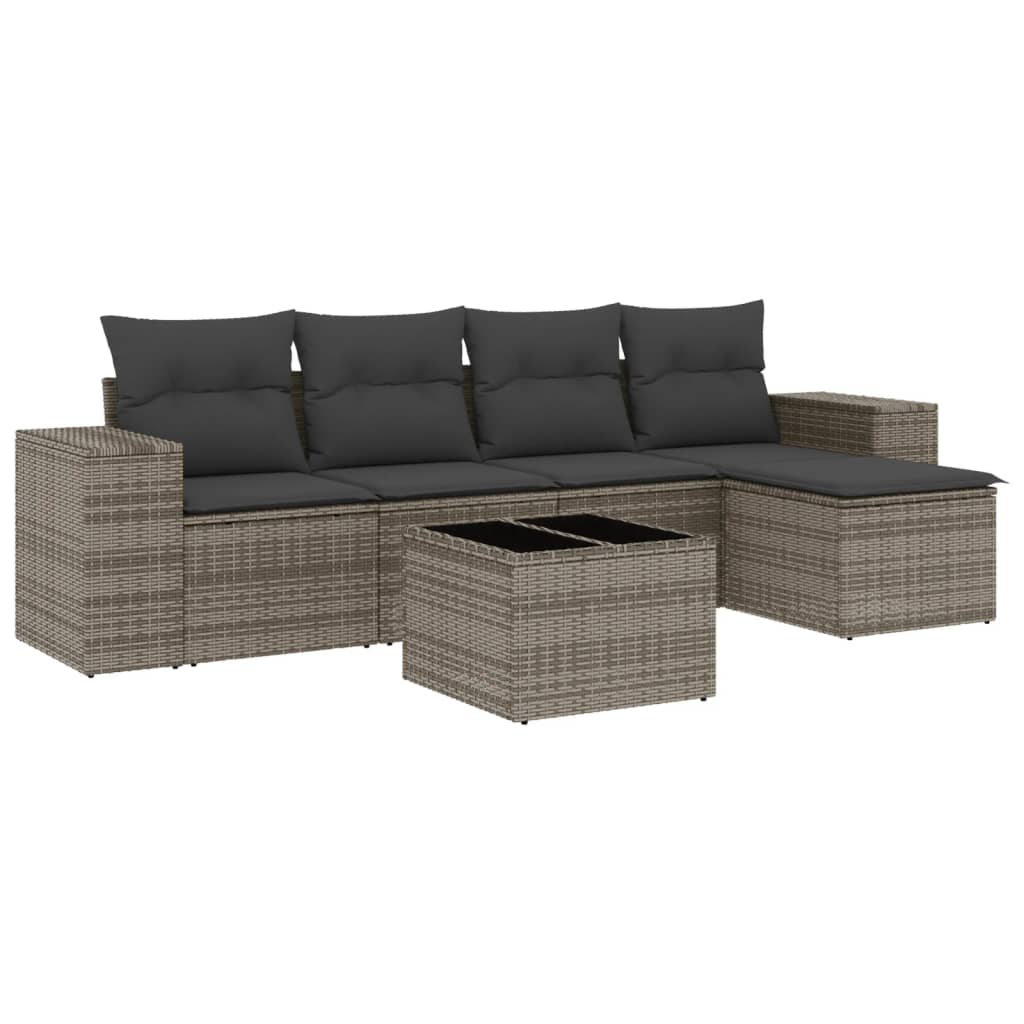 6-Delige Loungeset Met Kussens Poly Rattan Grijs