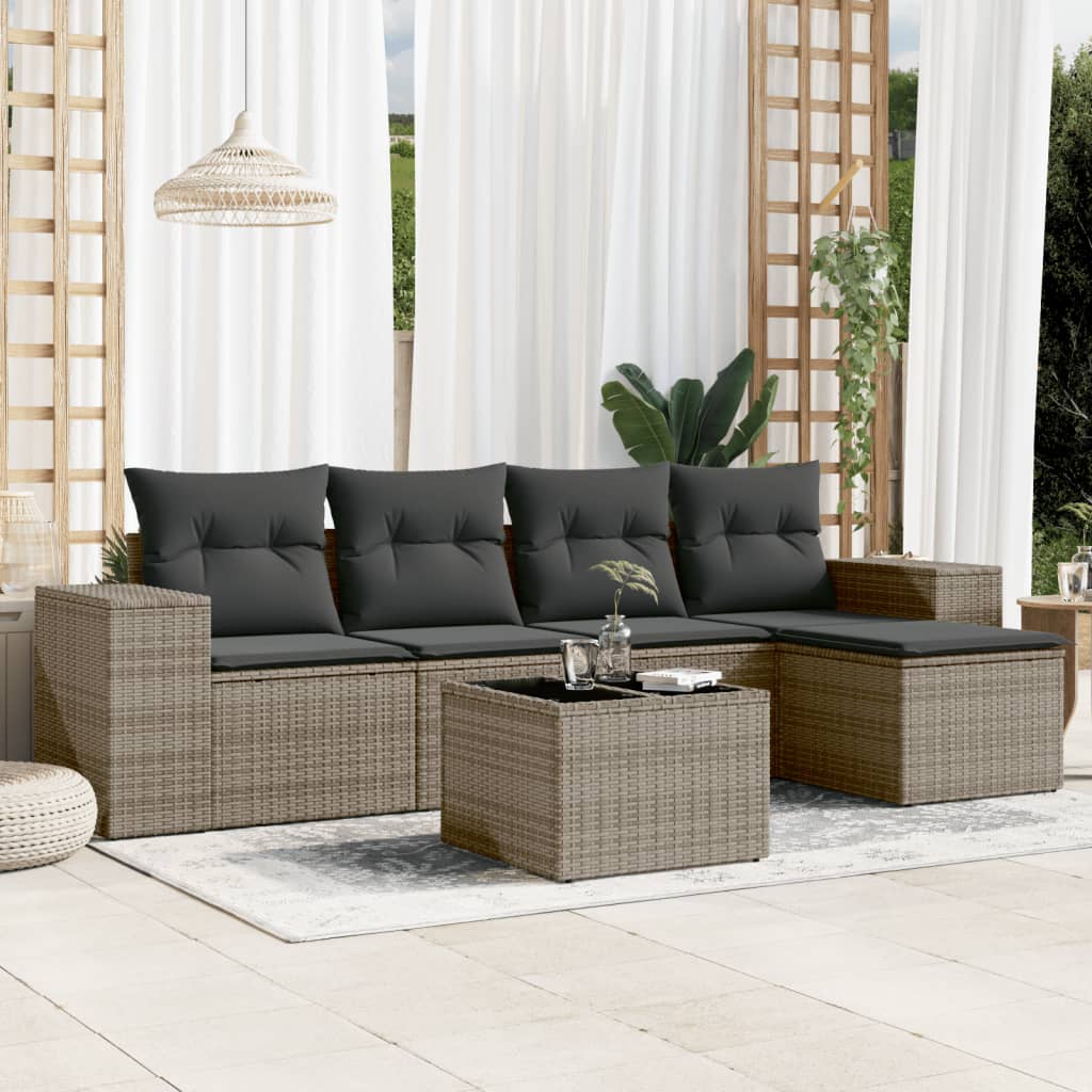 6-Delige Loungeset Met Kussens Poly Rattan Grijs