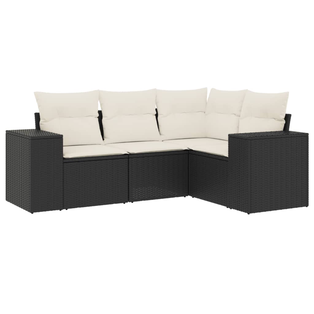 4-Delige Loungeset Met Kussens Poly Rattan Zwart