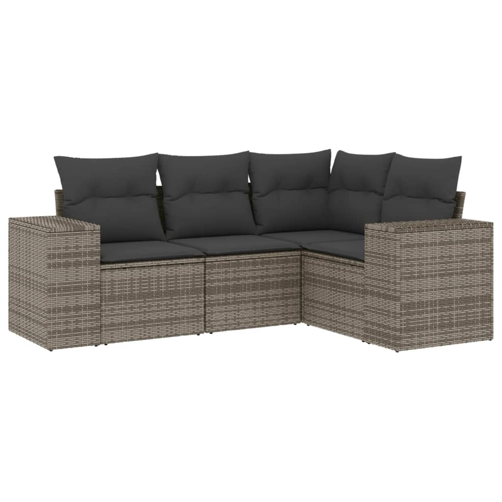 4-Delige Loungeset Met Kussens Poly Rattan Grijs