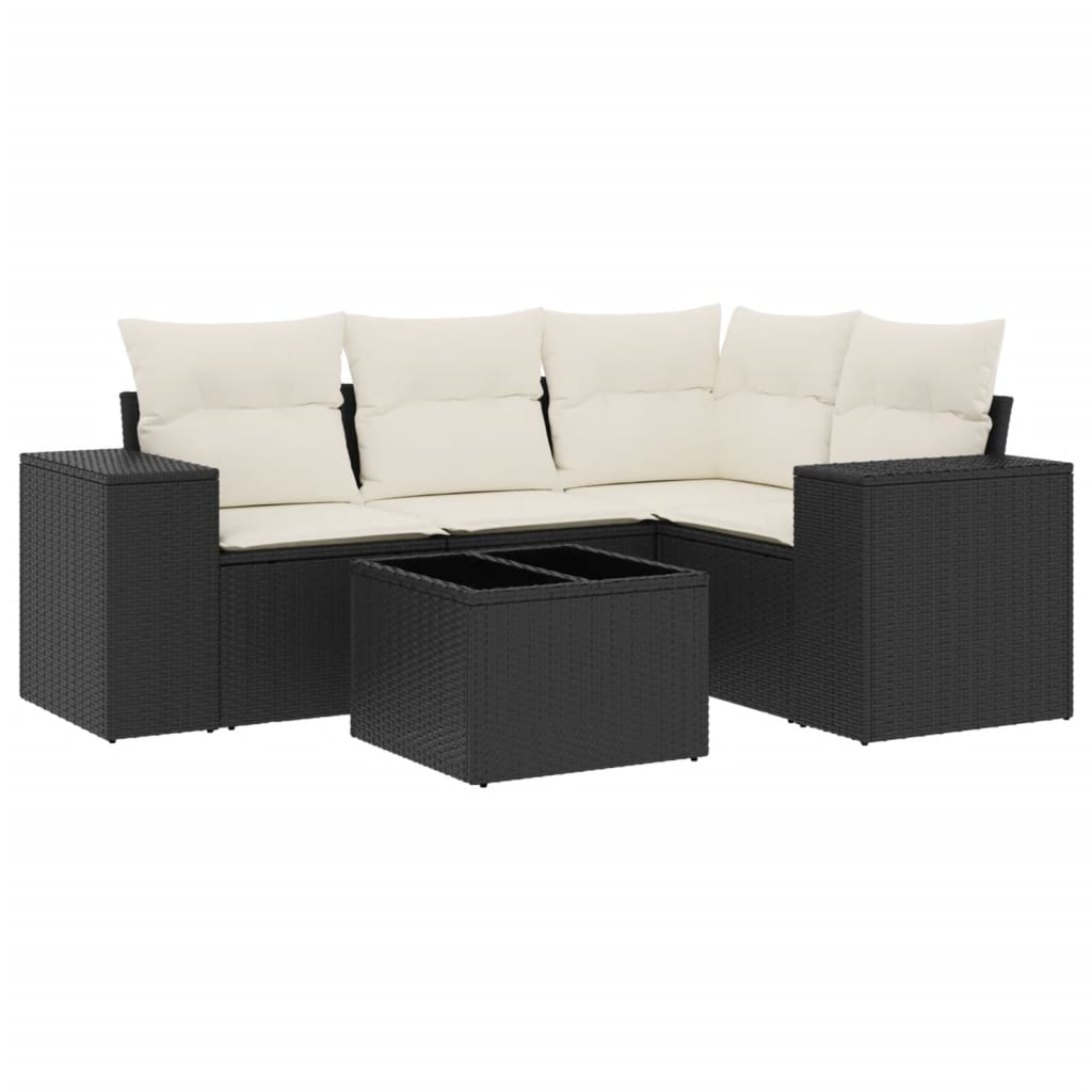 5-Delige Loungeset Met Kussens Poly Rattan Zwart