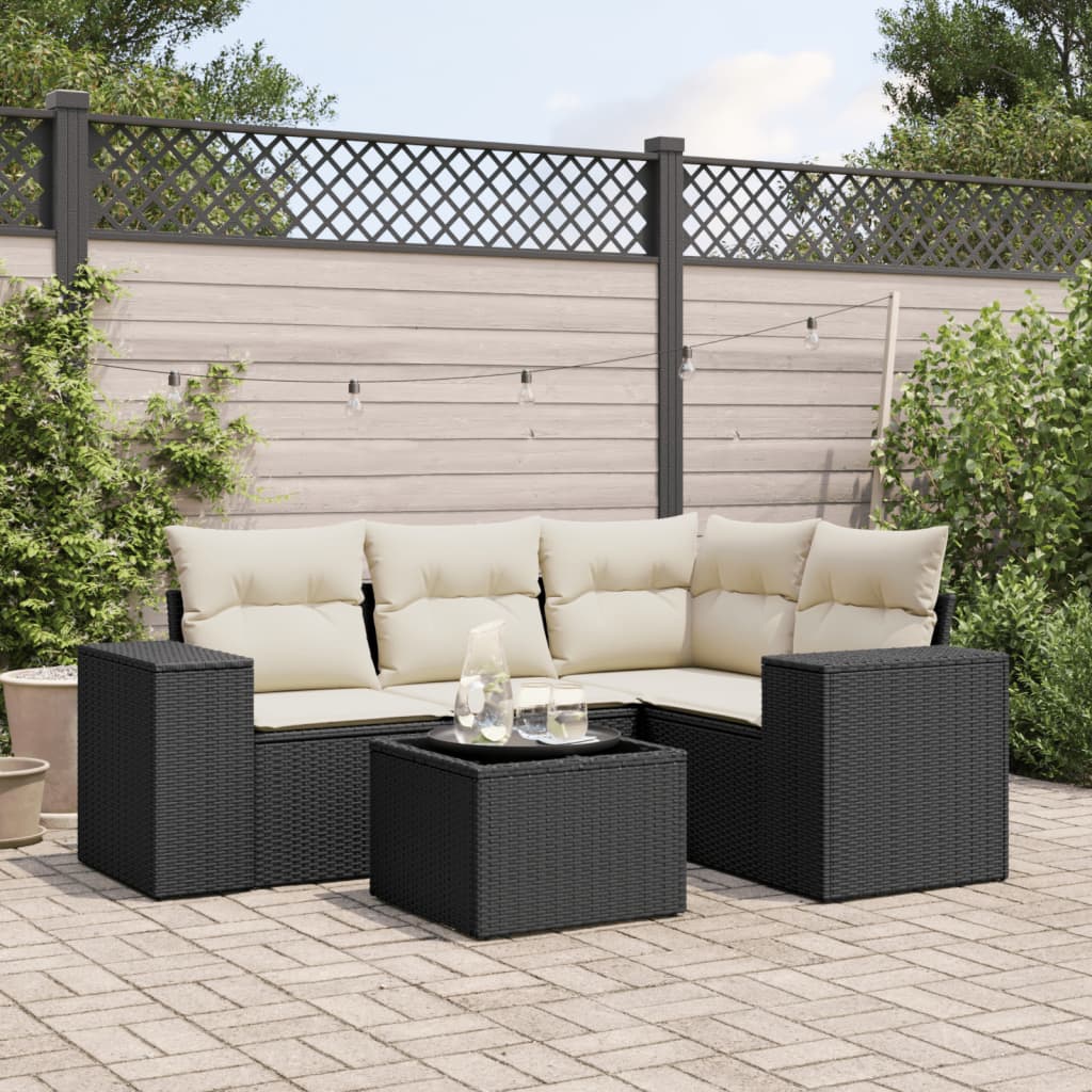 5-Delige Loungeset Met Kussens Poly Rattan Zwart